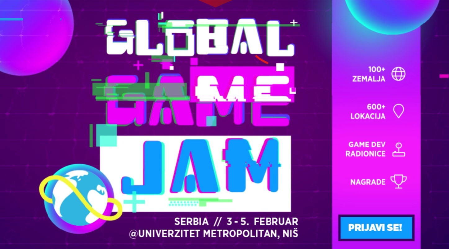 Najveći svjetski game dev događaj – Global Game Jam, i ove godine se održava u organizaciji Univerziteta Metropolitan u prostorijama u Nišu